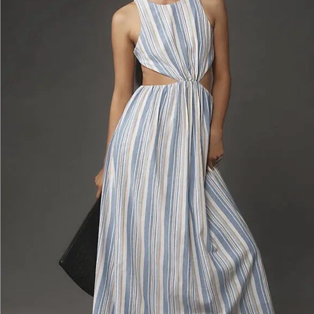 English Factory Blue and White Striped Cutout Maxi Dress
